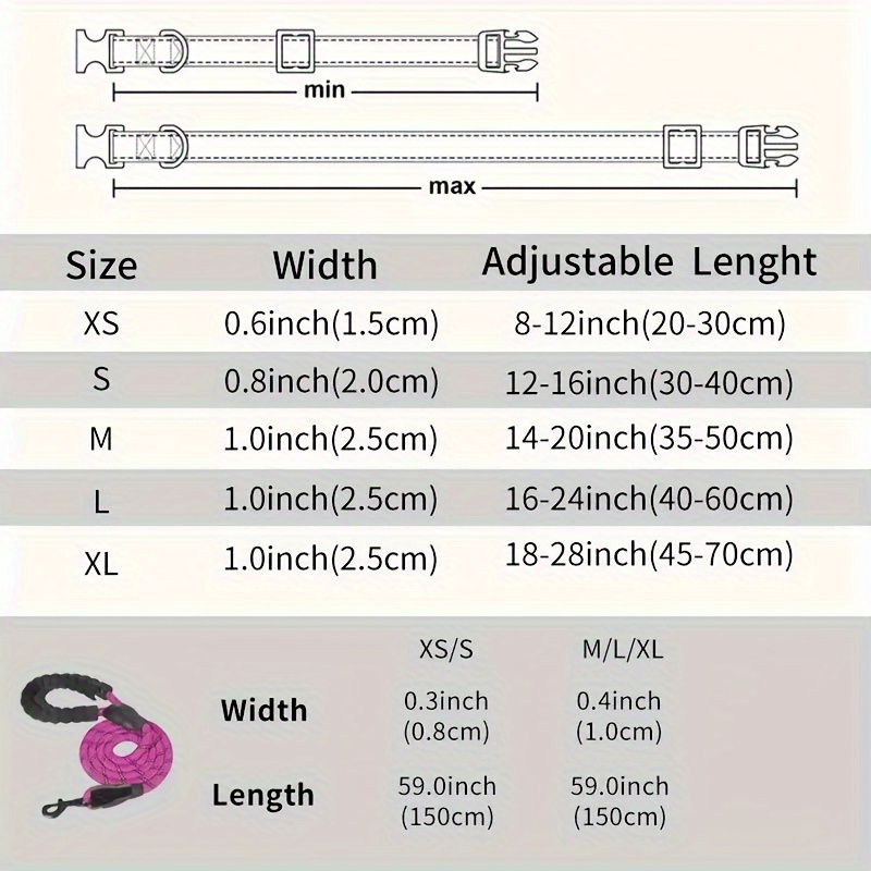 Customizable Reflective Nylon Dog Collar with Leash