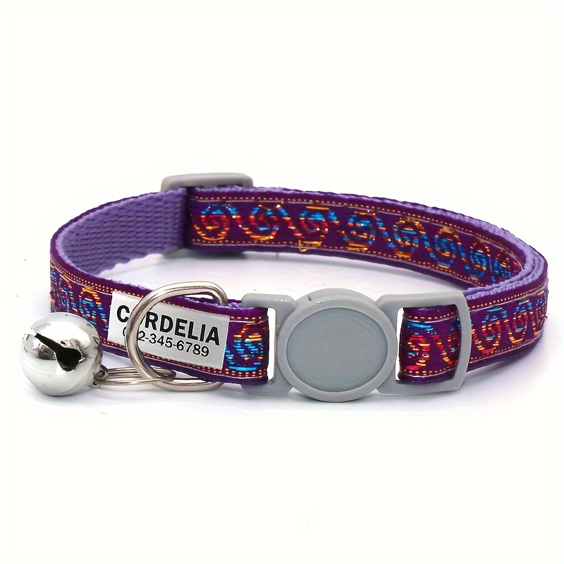 TEMU Custom Print Adjustable Cat Collar And Engraved Pet Id Tag - Durable Polyester Material, Suitable For Outdoor Activities, Perfect Gift For Cats