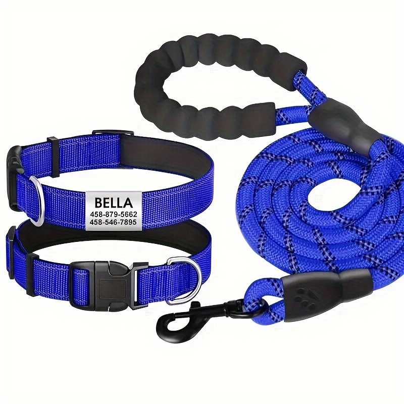 Customizable Reflective Nylon Dog Collar with Leash
