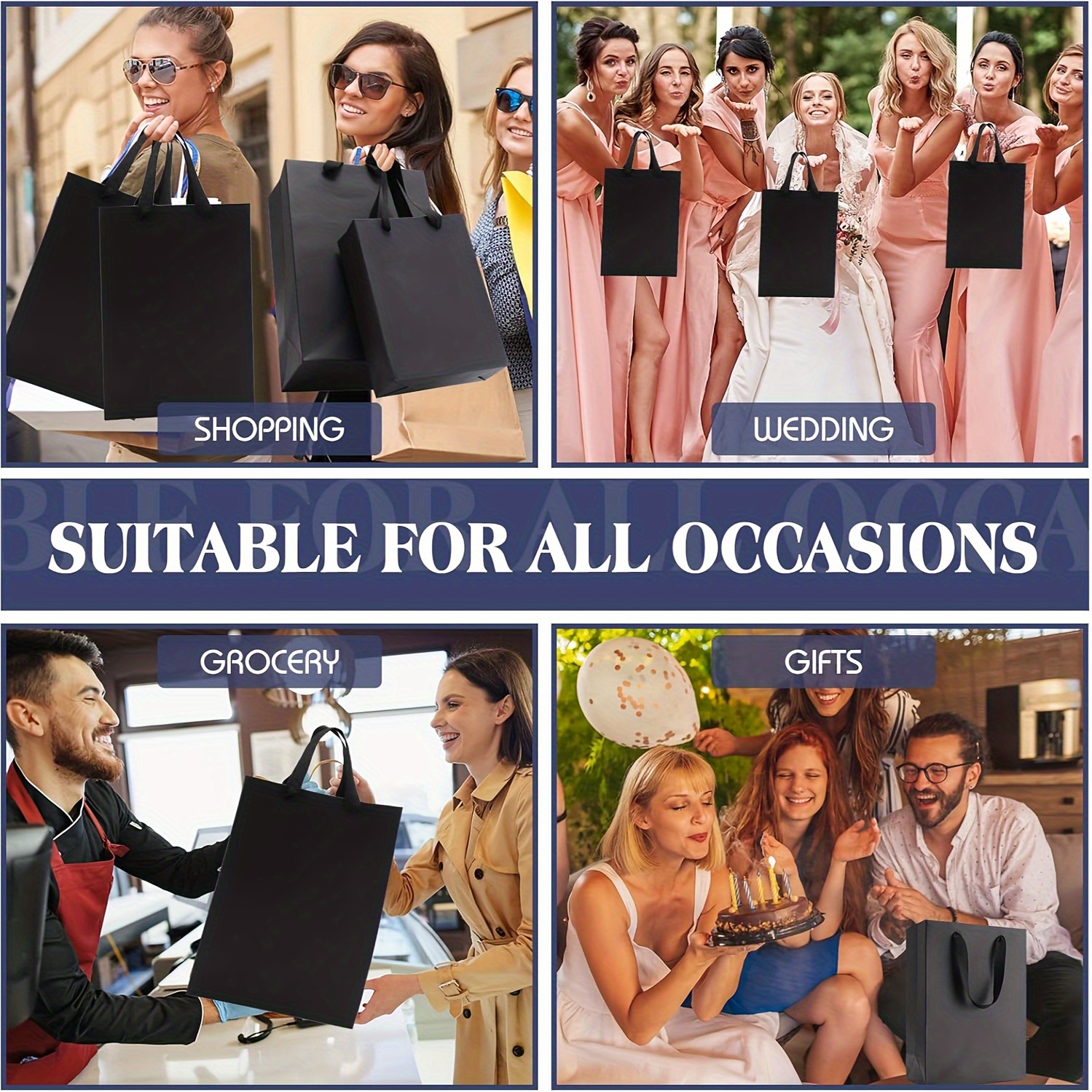 10pcs Elegant Black Paper Gift Bags with Sturdy Handles - Multiple Sizes for Weddings, Birthdays, Parties, Retail & Events - Durable Design for Shopping, Trinkets, Gift Wrapping & Retail Packaging, Reinforced Edges, Event Supplies, Stylish Packaging, Highquality Packaging, Wedding Planners