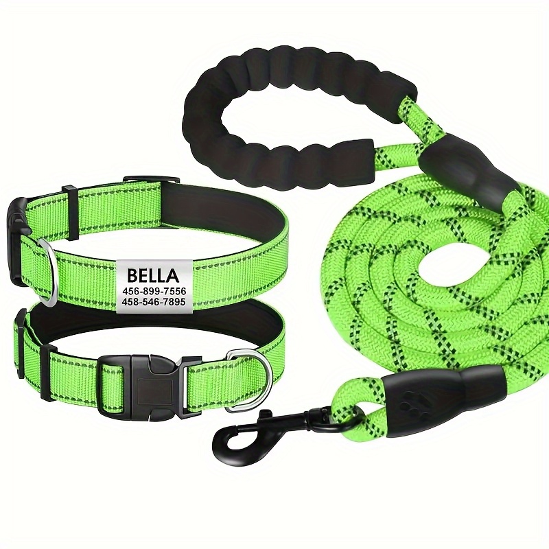 Customizable Reflective Nylon Dog Collar with Leash