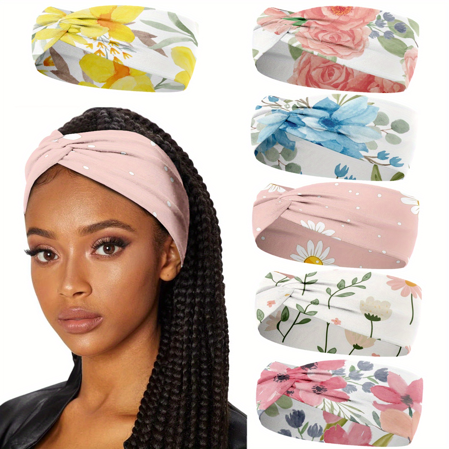 TEMU 6pcs Floral Print Headbands - Absorbent, Breathable, Stretchable, Fitness, Yoga, Running & Outdoor Activities, Stylish Hair Accessories|floral
