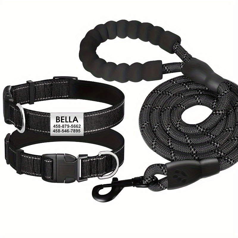 Customizable Reflective Nylon Dog Collar with Leash