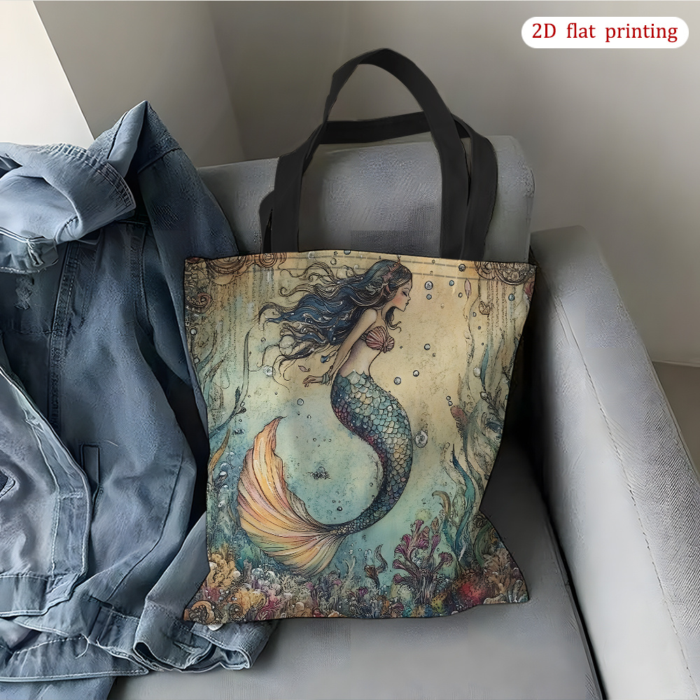 TEMU 1pc, 1pc And Sea - Lightweight Shoulder Bag, Spacious Interior, Stylish 2d Graphic Design For Beach, Travel, Shopping And Everyday Use, Perfect