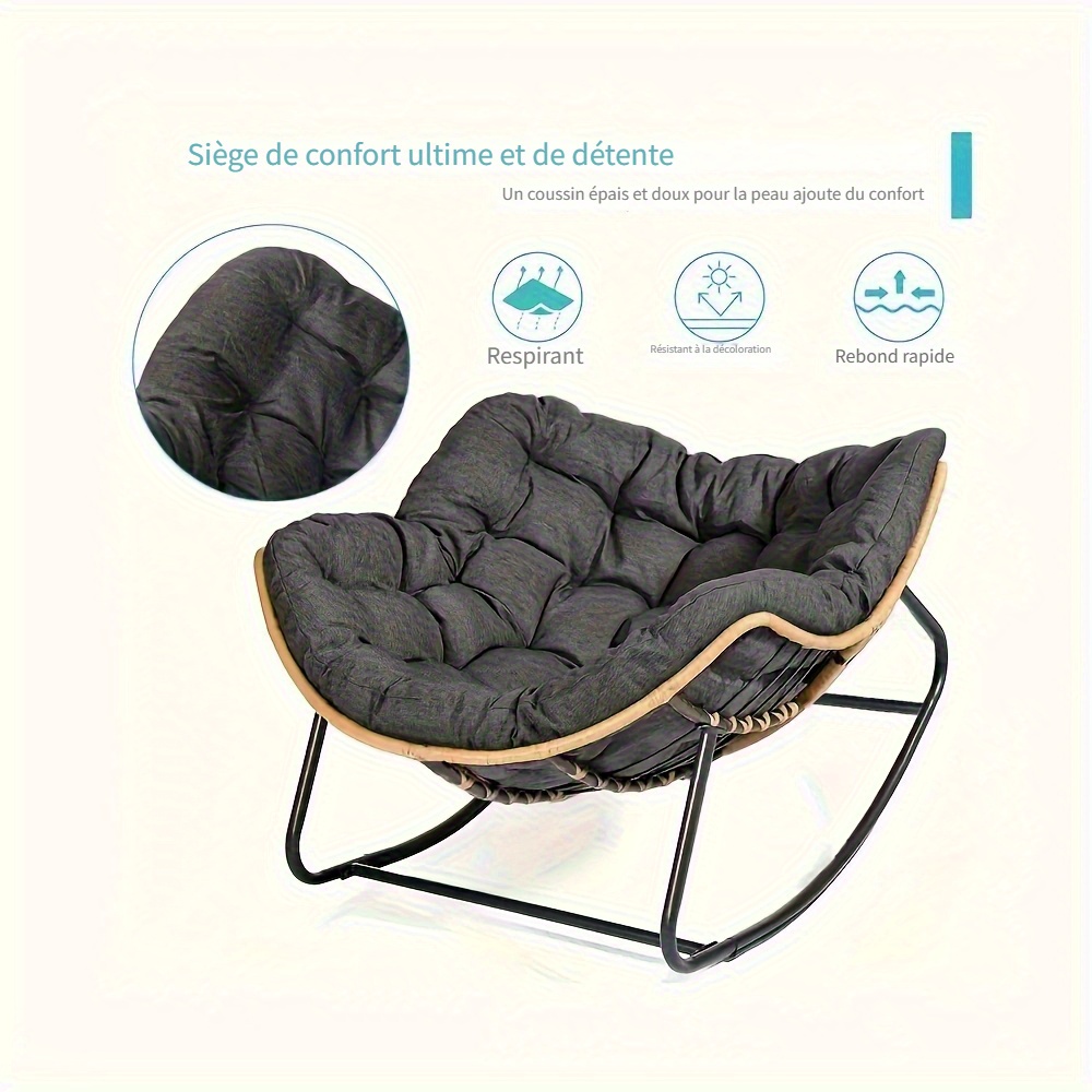 JUSTEVO Chaise longue ergonomique en rotin, confortable avec un cadre en acier au carbone, fonctionnement manuel, pas besoin d'électricité ou de batterie, noir, idéale pour se détendre et passer du temps libre, chaise de loisirs | Design ergonomique | Construction robuste, chaise longue à bascule