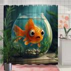 1pc whimsical goldfish in fishbowl shower curtain polyester home decor with 12 hooks vibrant orange goldfish washable durable for bathroom or bathtub 70 8x70 8inches bathroom deco