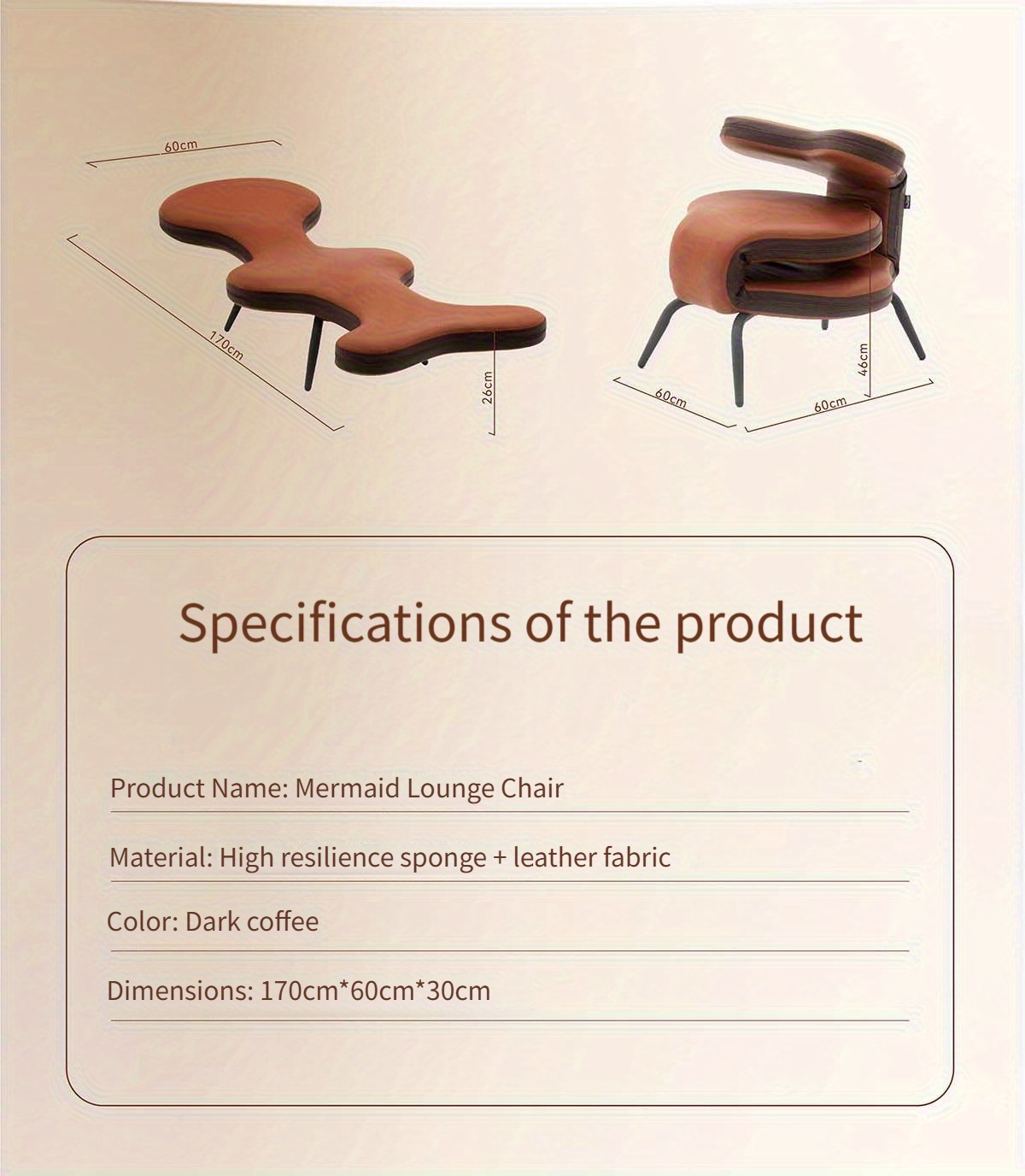 multifunctional mermaid sofa lounge chair ergonomic recliner with adjustable backrest portable   room bedroom balcony outdoor use synthetic   leather metal frame easy   no   brown recliner chair bedroom relaxation modern interior durable construction home relaxation minimalist style   materials home decor lovers Product details 7