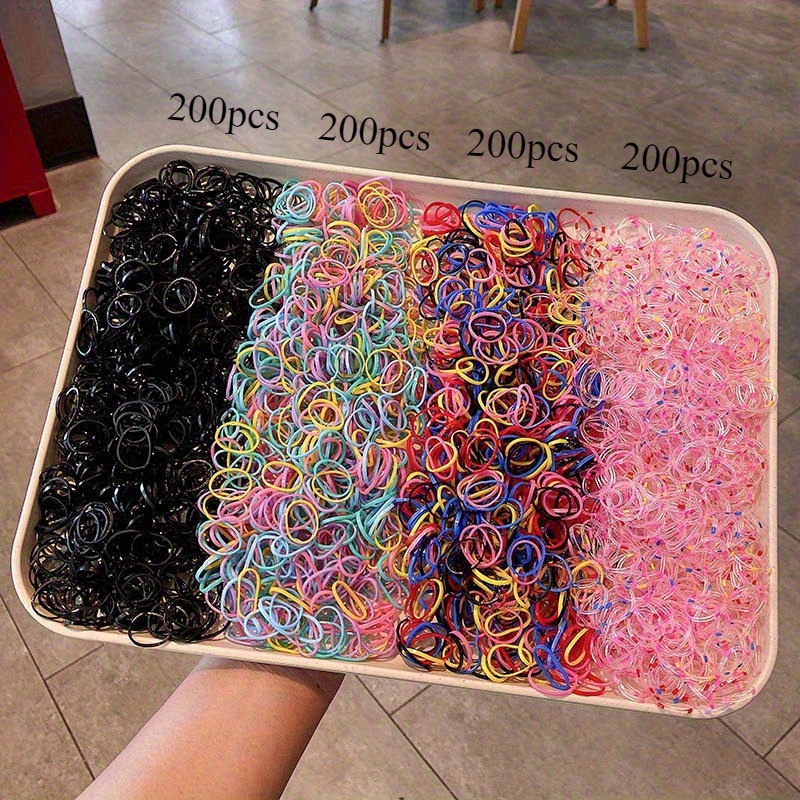 TEMU 800pcs High Disposable Hair Band Set, Polyester Non-textile Rubber Bands, Mixed Colors, , Suitable For All Hair Types