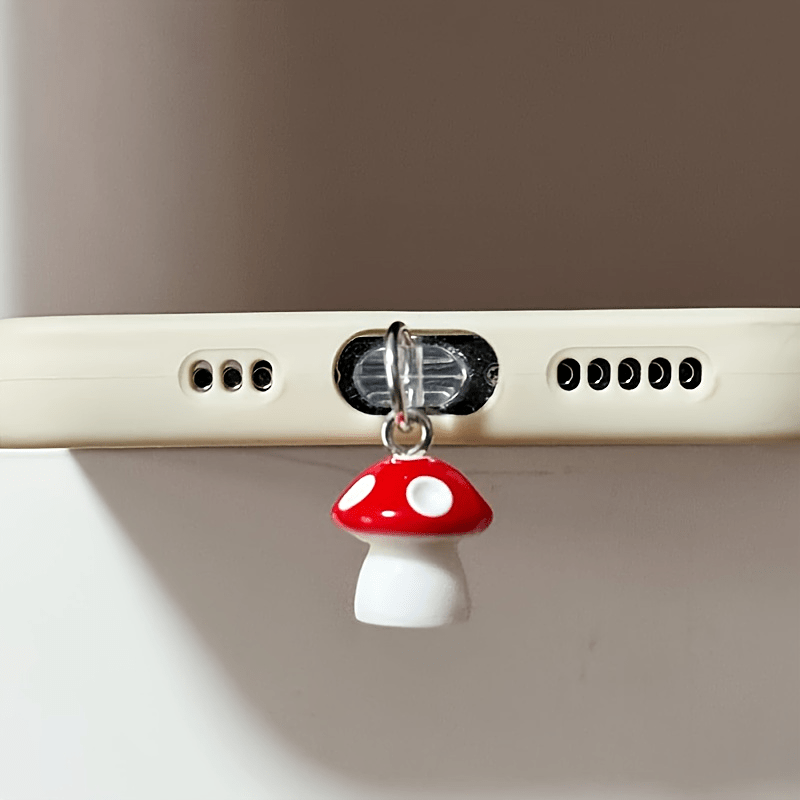 1pc Adorable Mushroom Phone Dust Cover - Resin, With & Red Spots, Ideal For Iphone/type-c/tablet Charging Port, , Graduation Gift, Graduation Gift| Design|durable Resin, Mushroom Phone Case