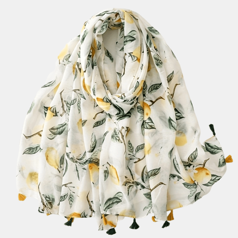 Women' Elegant Lemon Tree Scarf - Soft Breathable Polyester Shawl Suitable For, Beach Vacations & Casual Outfits - Lightweight Lemon Tree Print, /korean Style Accessory (plant)
