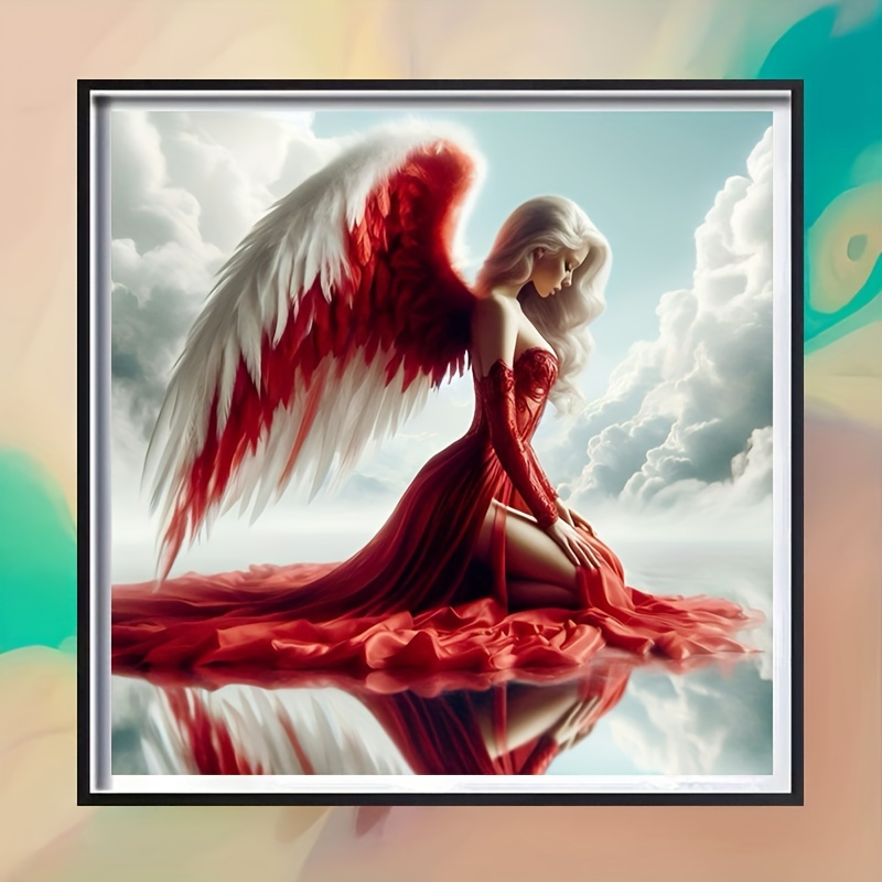 angel in a red dress Angel in the Red Dress Art Clay Sculpture on Canvas - Medium Size Canvas