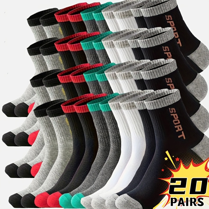 TEMU 20-pair Mixed Men's And Women's Breathable Sports Socks - Moisture-wicking Running And Casual Socks With Reinforced Heel And Toe Design, Black