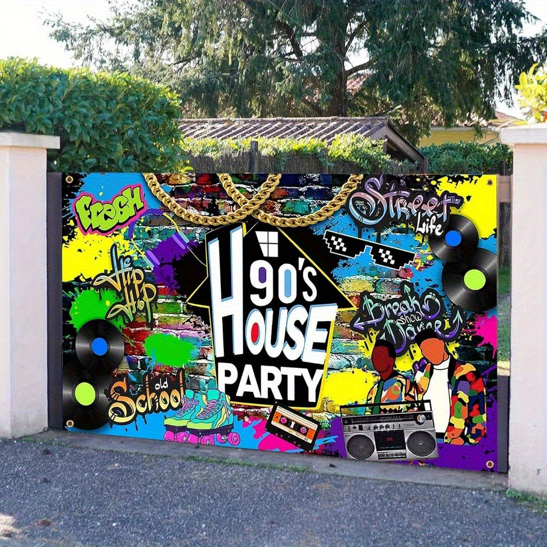 retro   backdrop 5 9 x 3 6 feet polyester wall cloth featuring graffiti and broadcast designs   family   christmas new year and festive decorations