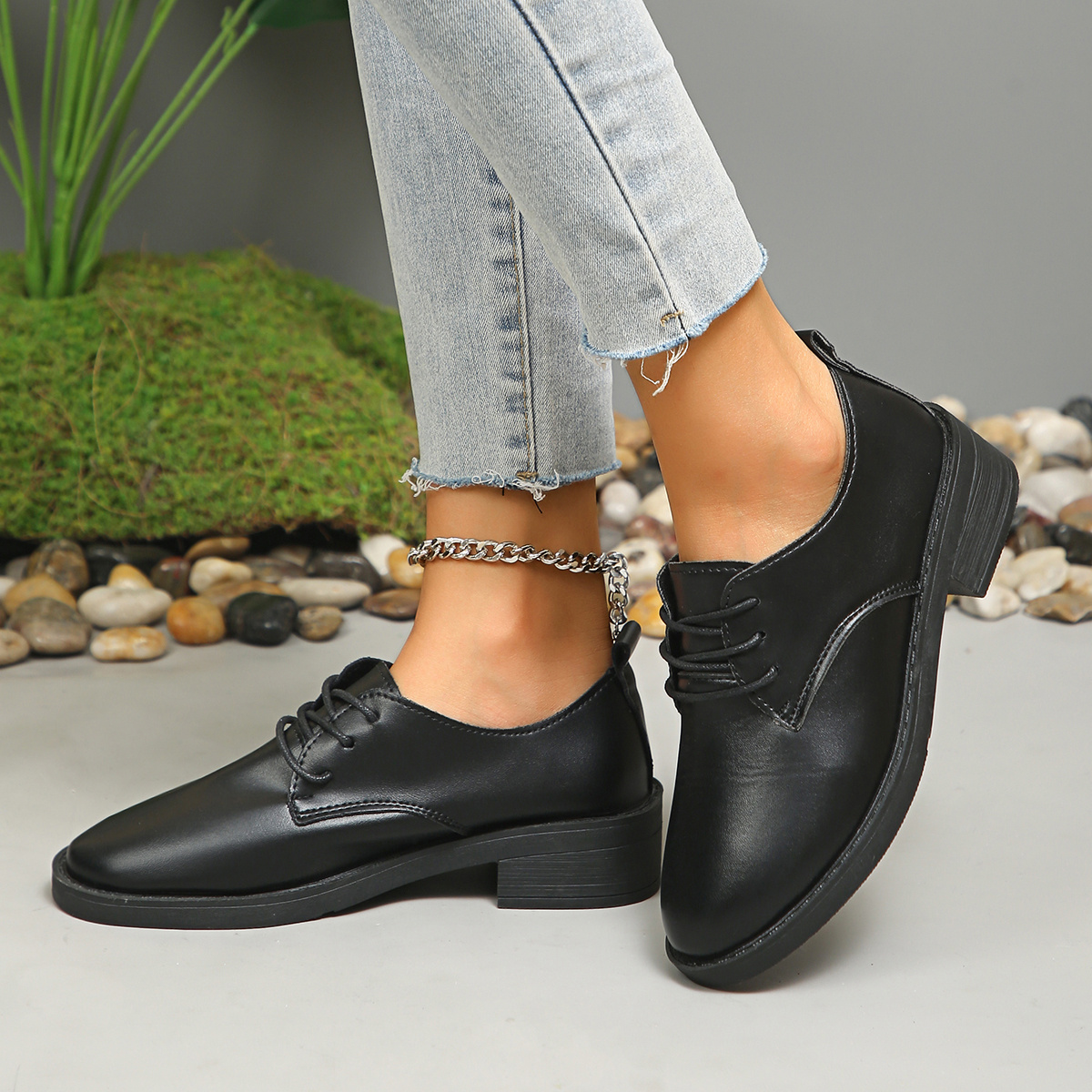 women's black lace penny loafers comfortable heel slip Temu Bahrain