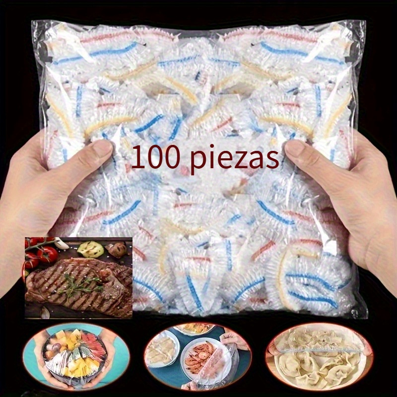 película de conservación de alimentos de plástico de grado alimenticio extra   - 100 unidades, 14.96x14.96 pulgadas, cubierta elástica reutilizable para almacenamiento de alimentos y preparación de comidas