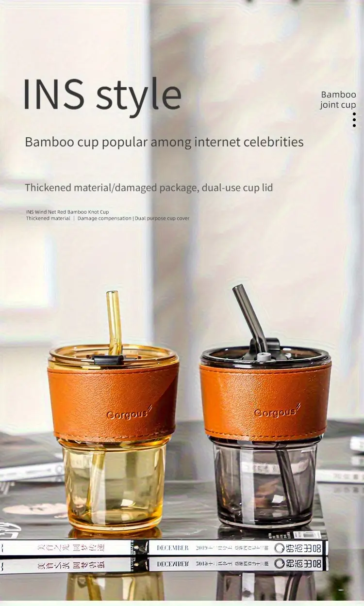 reusable glass water cup with lid glass straw 350ml 12oz bpa free tumbler leakproof for iced coffee dishwasher safe for home christmas warehouse office drinkware home beverage container stylish drinkware minimalist tumbler hand wash only durable glassware portable drinkware travel essentials Product details 0