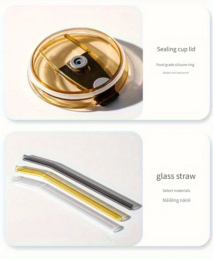 reusable glass water cup with lid glass straw 350ml 12oz bpa free tumbler leakproof for iced coffee dishwasher safe for home christmas warehouse office drinkware home beverage container stylish drinkware minimalist tumbler hand wash only durable glassware portable drinkware travel essentials Product details 3