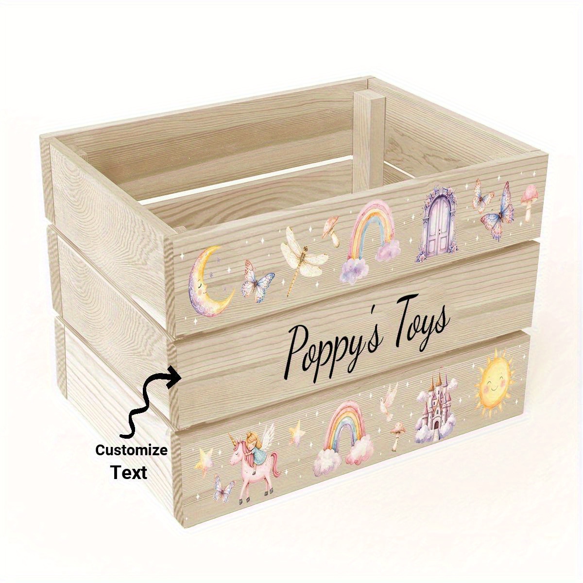 TEMU Personalized Wooden Storage Bin - Cartoon Castle & Elf Design, , 3-layer Organizer With Custom Text Option, Ideal For ' Room Decor, Elf Home
