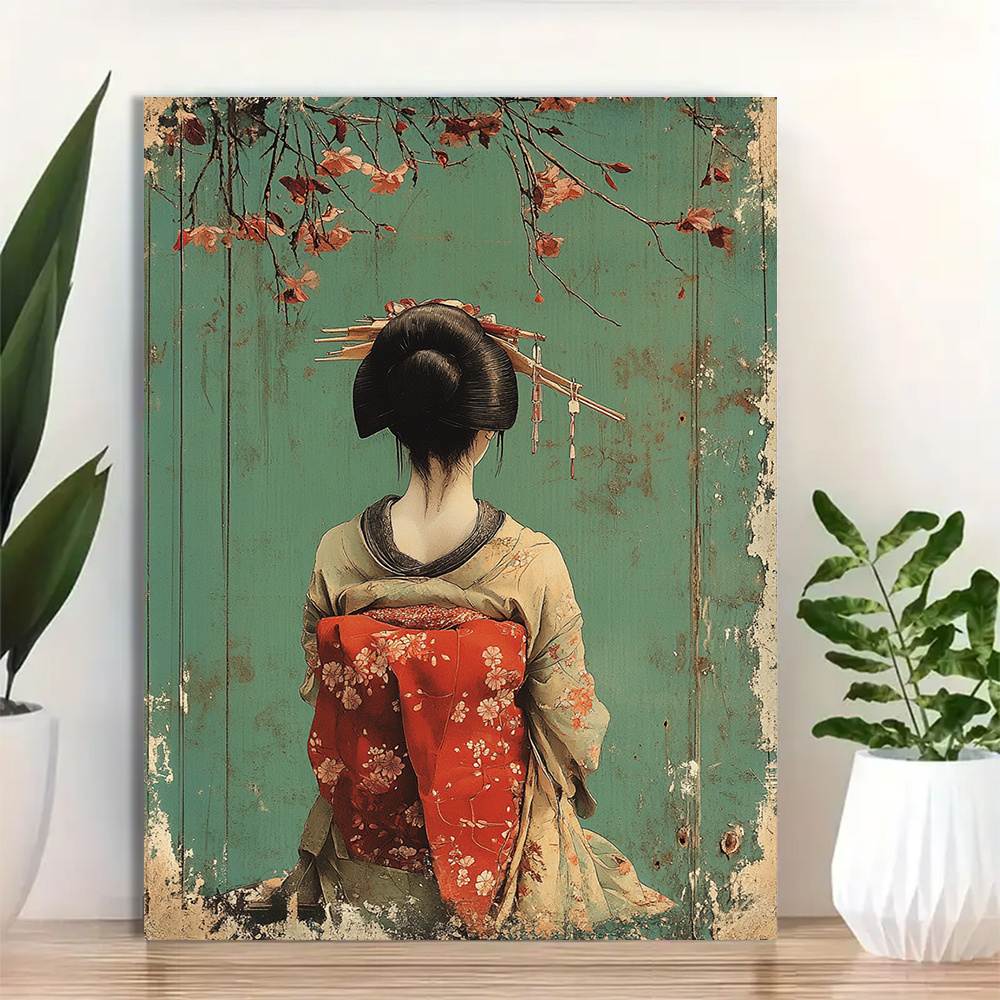 TEMU 2D , 1 Pieza, [2D ] con , 12x16 Pulgadas, de Pared en , Japonés, Chica Geisha, Póster Vintage Japonés, Decoración en , Alterado, Decoración de