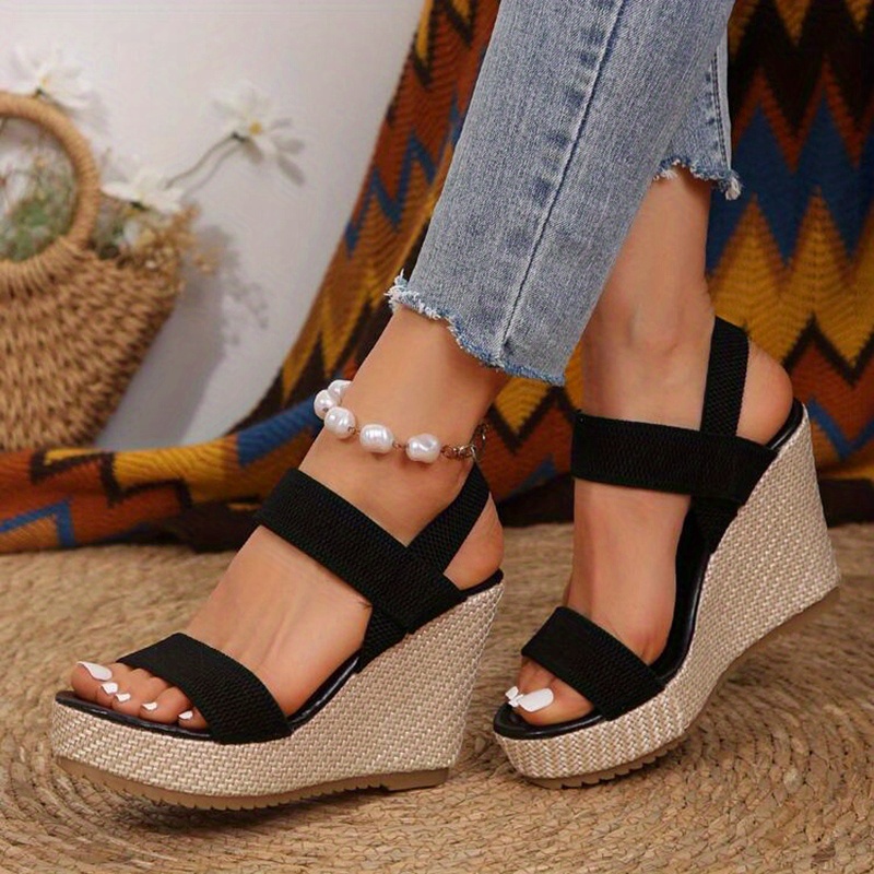 Women's Elegant High-Heeled Sandals Thick Platform Wedge Heels (4+ Inch)  with Open-Toe Slip-On Closure, White/Black/Beige/ Cushioned Insole Ar