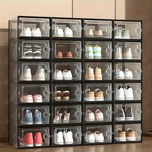 12pcs large capacity thickened transparent plastic shoe boxes large size shoe storage bins for closet transparent plastic stackable storage boxes with lids underbed shoe containers for entryway front door