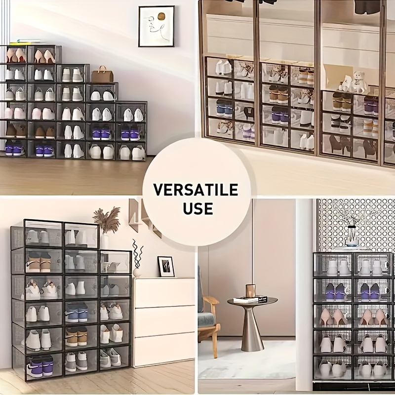 24 12 6pcs thickened transparent shoe box with lid foldable shoe rack stackable shoe rack free combination plastic sneaker saving storage organizer suitable for purposes such as entrance bedroom home Product details 14