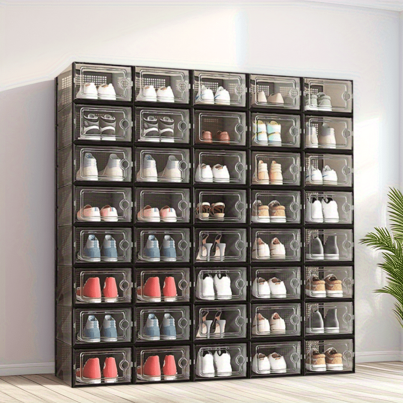 24 12 6pcs thickened transparent shoe box with lid foldable shoe rack stackable shoe rack free combination plastic sneaker saving storage organizer suitable for purposes such as entrance bedroom home Product details 11