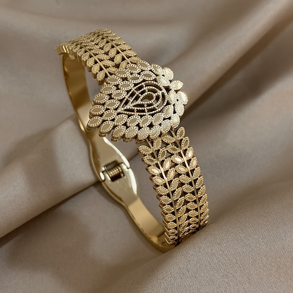Vintage Stainless Steel Bracelet, Hollow Drop Leaf Shape Bracelet