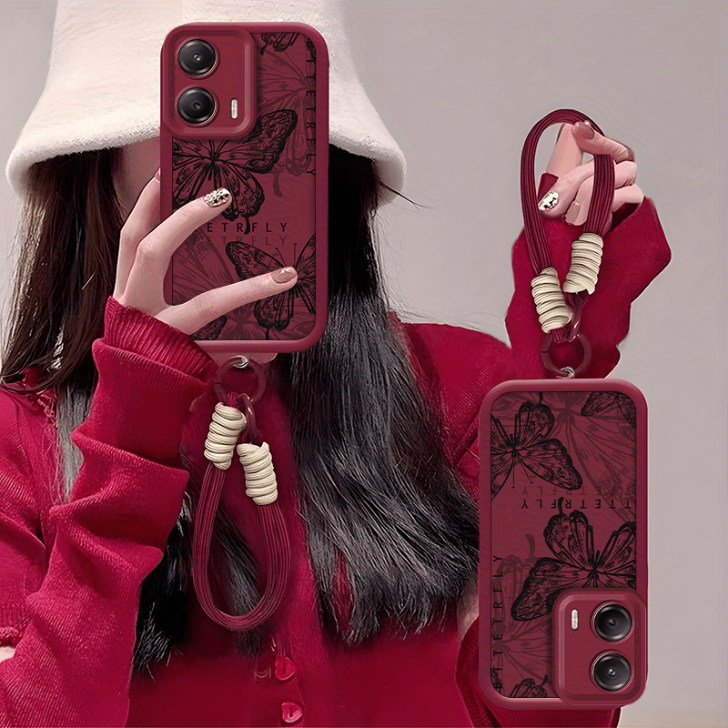 TEMU Funda para Teléfono - Fundas Básicas de Rojizo con Mariposas para Motorola Moto EDGE 50 FUSION 5G, con Diseño de Cordón Adecuado los Géneros.