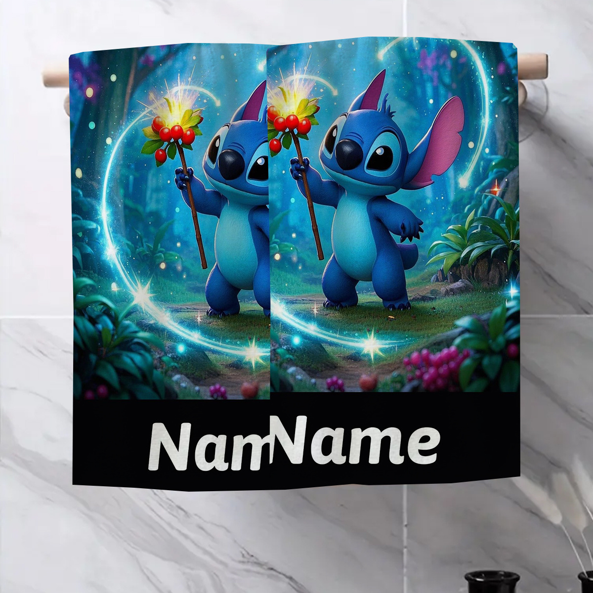 TEMU 2pcs, Customizable Stitch Travel Essential Towels, Customizable Textile Towels, Name Customized Towels, Cartoon Anime Towels, Striped Design,