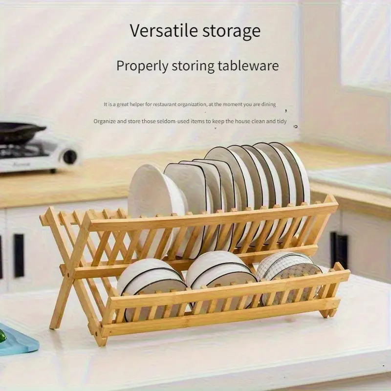 de séchage de vaisselle pliable à double couche avec plan de drainage, couleur de darbre - idéal pour des assiettes, des , des tasses et des couverts, parfait pour organisateur de cuisine, support de rangement de cuisine pour les assiettes, les , les tasses et les planches à découper, organisateur de placard de cuisine, support de séchage de vaisselle détails 1