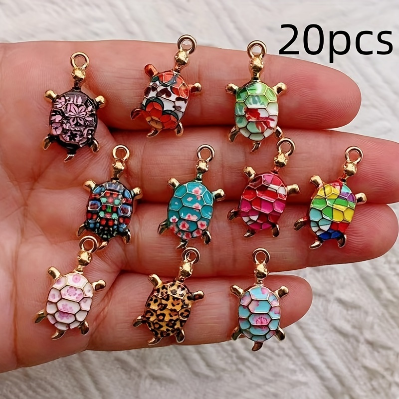 TEMU 20pcs Colorful Floral Turtle Charms - Alloy Marine Style Pendants With Golden Loops For Making, Vibrant Sea Turtle Designs With Intricate