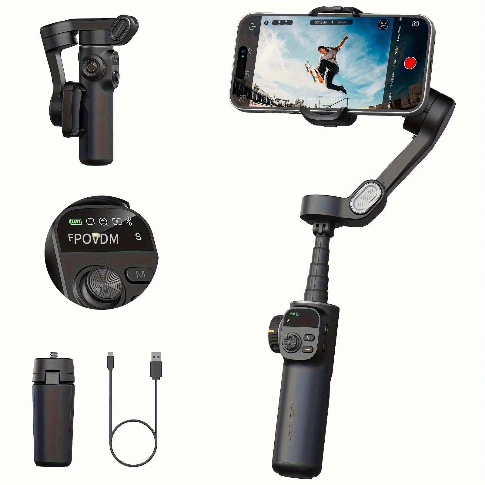 Image of Aochuan Smart X2 Phone Gimbal Outdoor Sports Vlog Self-timer Tripod Shooting Video Retractable Foldable Floor Led Display Face Tracking Body Tracking Smartphone Remote Control Anti-shake Function