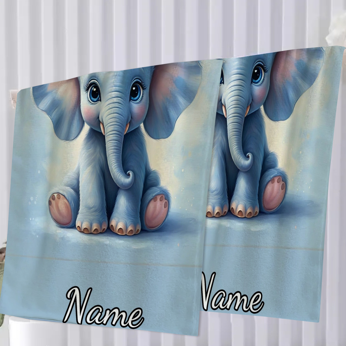 TEMU 2pcs Cute Ears And Trunk Travel Essential Towel, Customizable Text Towel, Name Custom Towel, Cartoon Anime Towel, Striped Design, Suitable For
