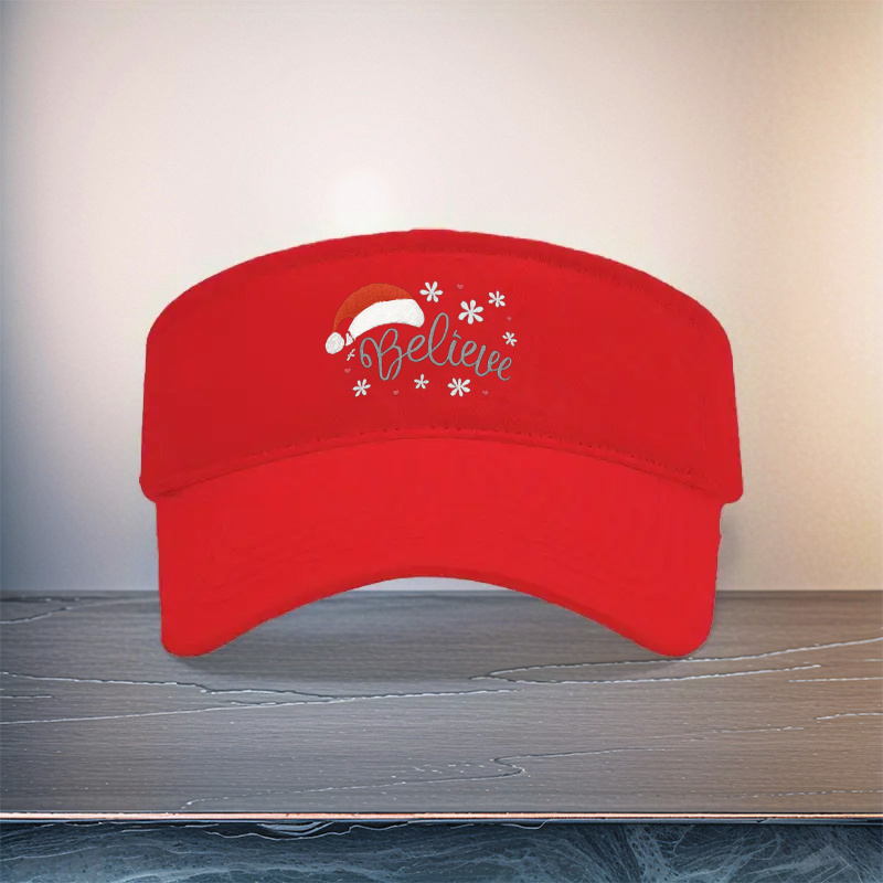TEMU 1 Adjustable Visor Hat, Christmas Santa Claus Hat Print Polyester Fiber Visor Hat For Men And Women, Outdoor Hat With Christmas-themed Print,