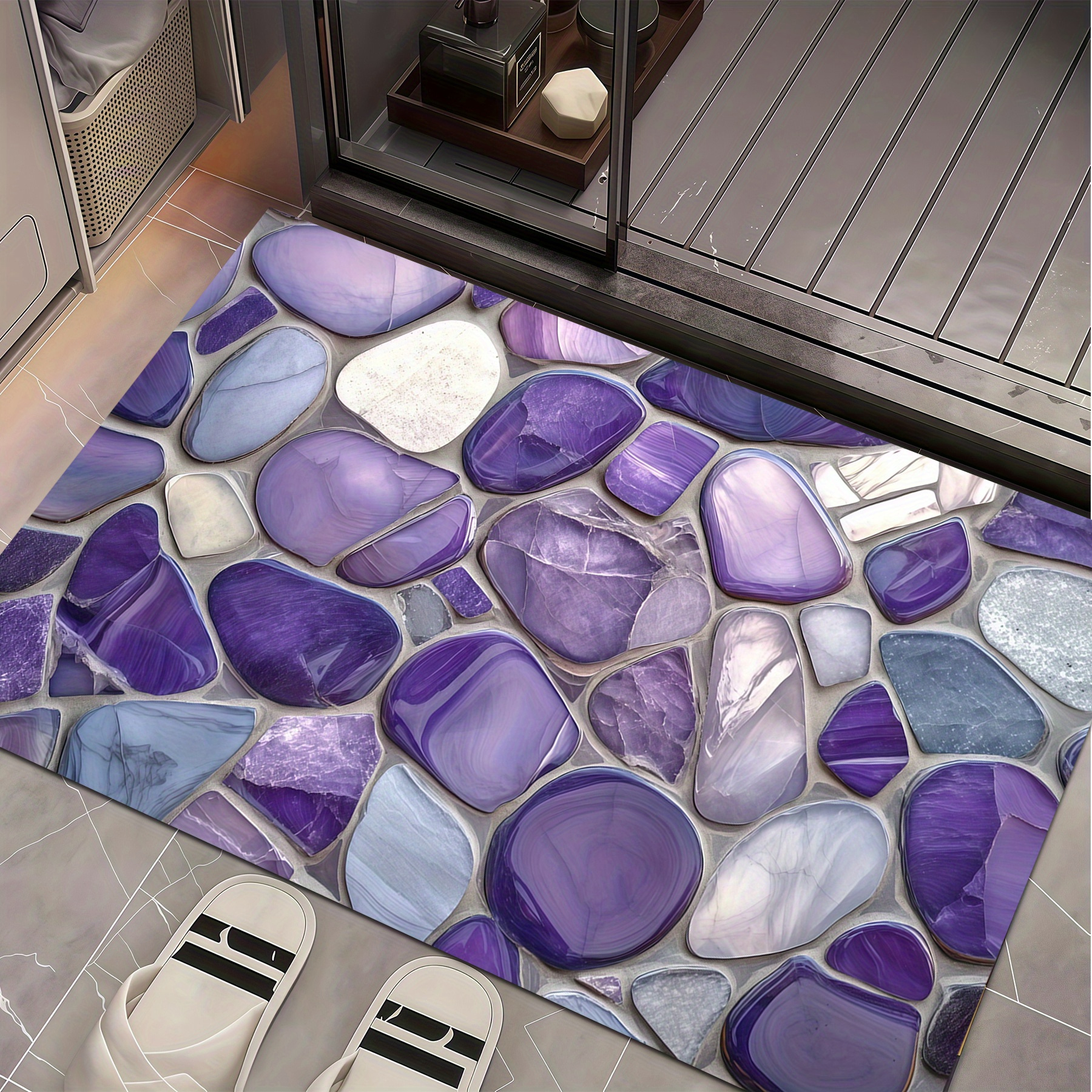 TEMU 1pc Purple Agate Stone Texture Bathtub Mat, Velvet Fabric, Non-slip Water-absorbent Machine Washable, Plush, For Bathroom Entrance, Bathroom,