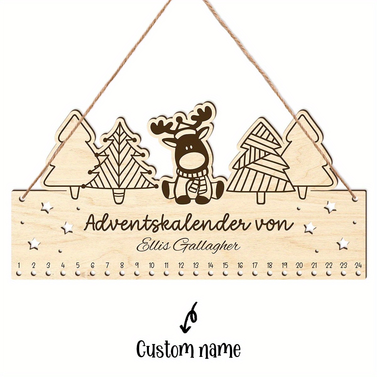 Personalized Wooden Advent Calendar Featuring A Customizable Name For Christmas