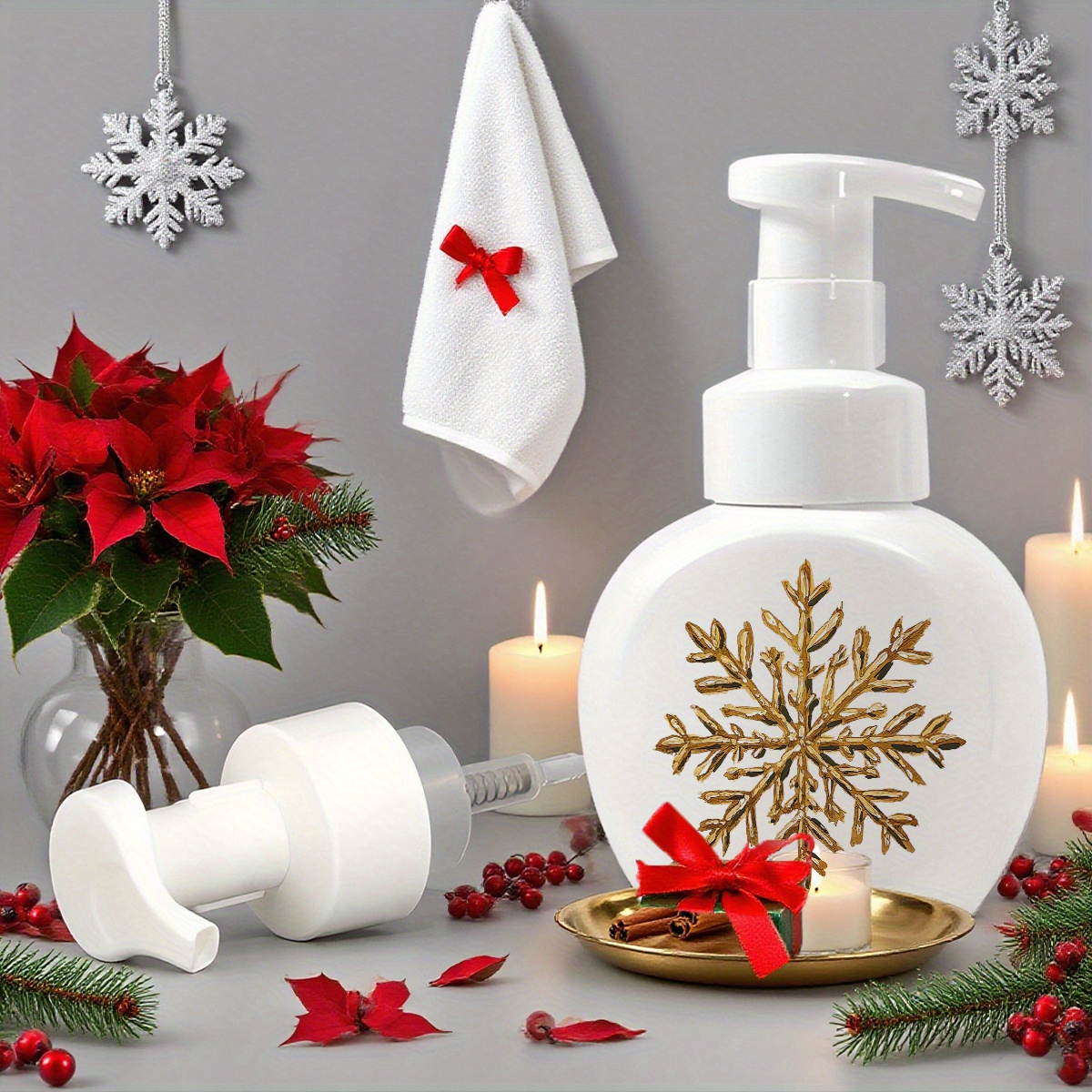 TEMU 1pc Cute Nutcracker Series Printed Foam Refillable Cosmetic Pump Dispenser (300ml/10oz), Suitable For Hand Soap, Shampoo, Shower Gel, Suitable