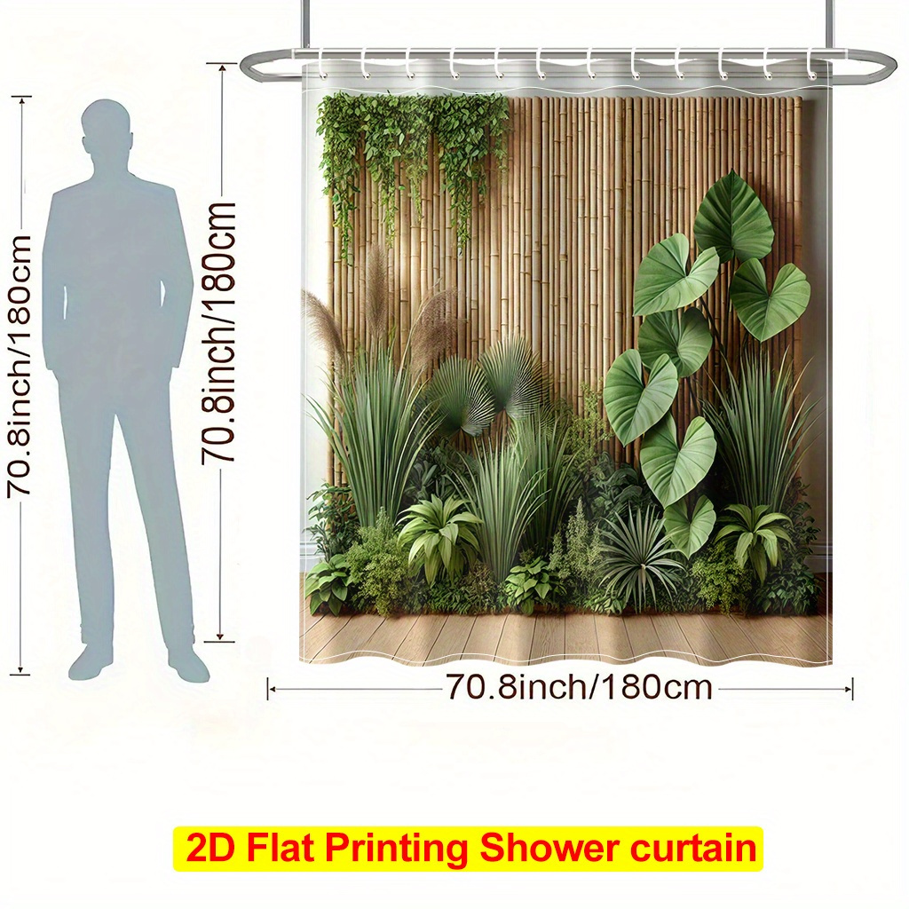 TEMU Rideau de douche 2D avec motif imprimé d'écran et de plantes vertes décoratives, livré avec 12 crochets, en tissu polyester, mesurant 70.8X70.8