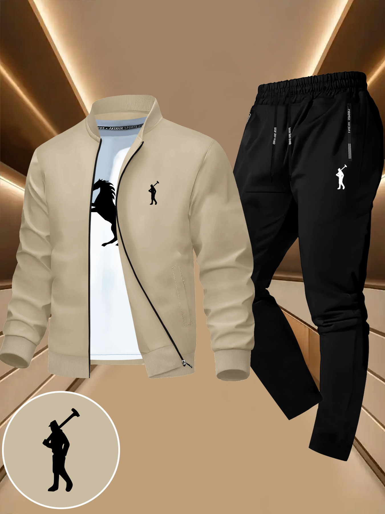Heren Trendy Golf Patroon Jas en Broek Set