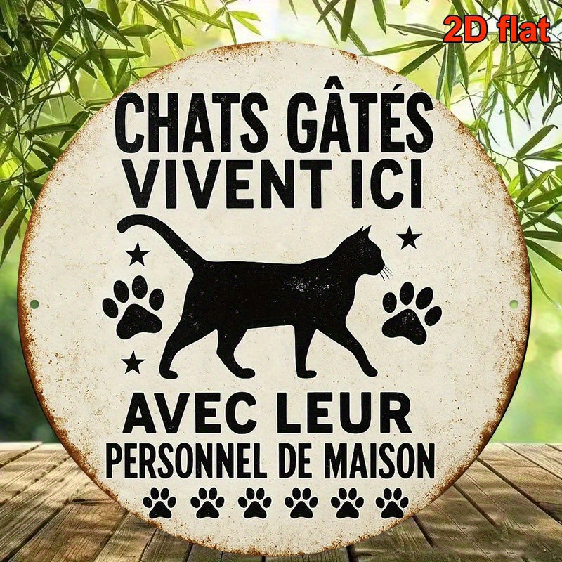TEMU Plaque de Chat Français 2D Plate, 1pc - Décoration Murale Métallique Vintage " Pas J'ai Des Chats" avec Silhouette Noire & de Pattes, Enseigne