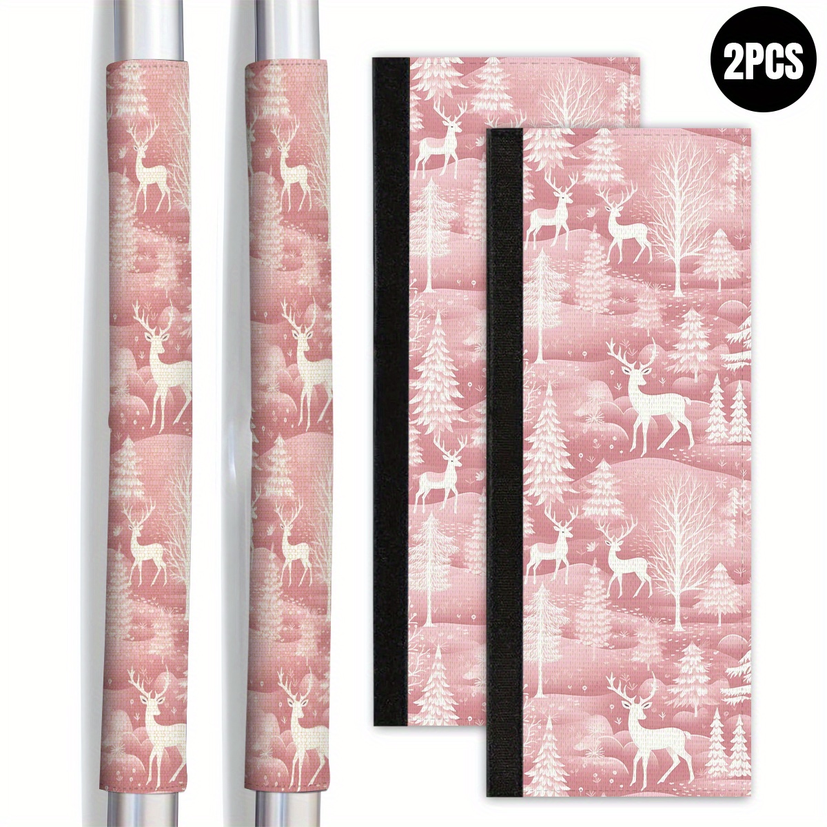 TEMU 2pcs Christmas Refrigerator Handle Gloves Pink Elk Forest Theme Suitable For Refrigerators, Ovens And Dishwashers, Keep The Kitchen Tidy And