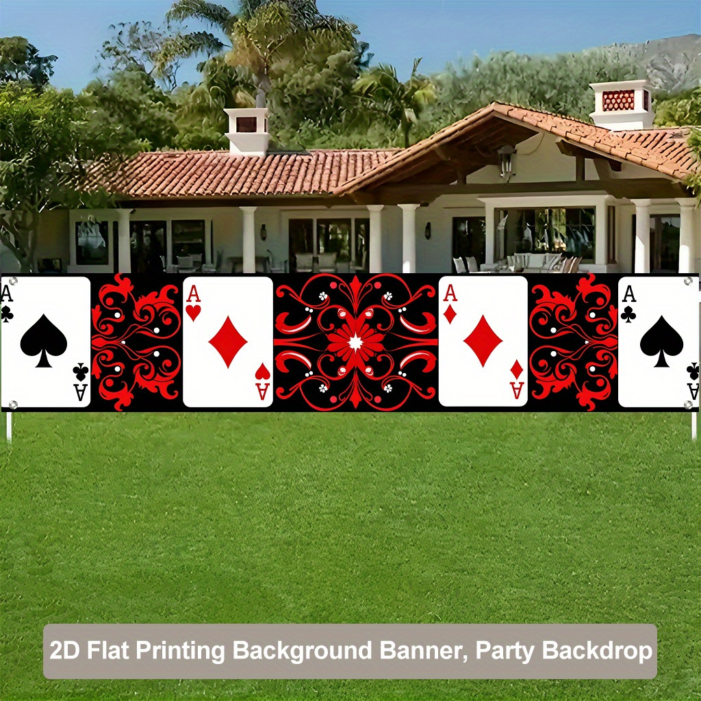 TEMU 2d Flat, 1pc 2d Flat Party Banner, Playing Card Red And Black Background Banner, Backdrop Cloth For Indoor/outdoor Decoration On Fences, Lawns,