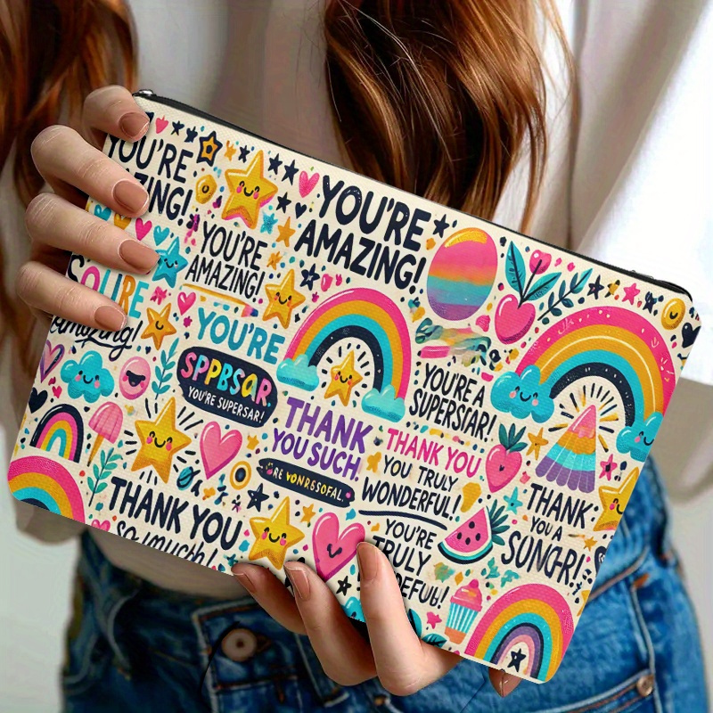 TEMU 1 Makeup Bag, A Thank You And Praise , Double-sided Print | Travel Toiletry Bag | Zipper Closure | Durable Fabric, Soft And Vibrant Colors,