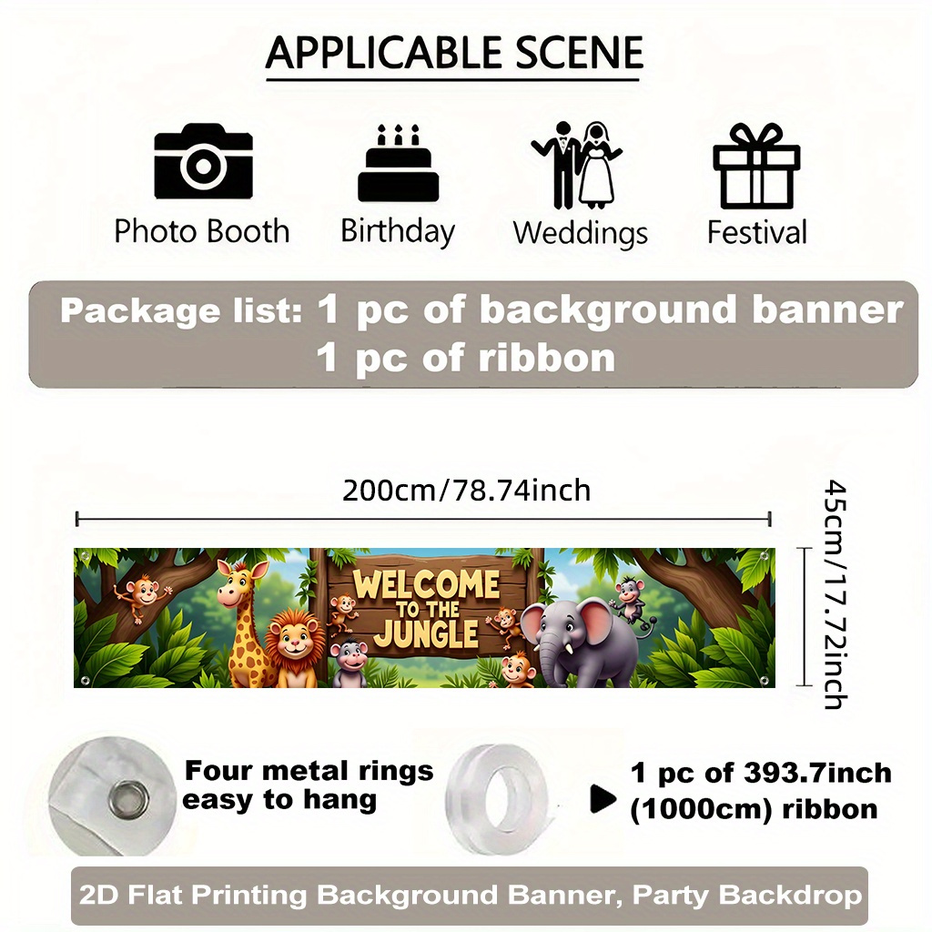 TEMU 2d Flat, 2d Party Banner 1pc, Welcome To The Jungle Backdrop Banner, Background Cloth, Indoor/outdoor Decoration For Fences, Lawns, And Parties,
