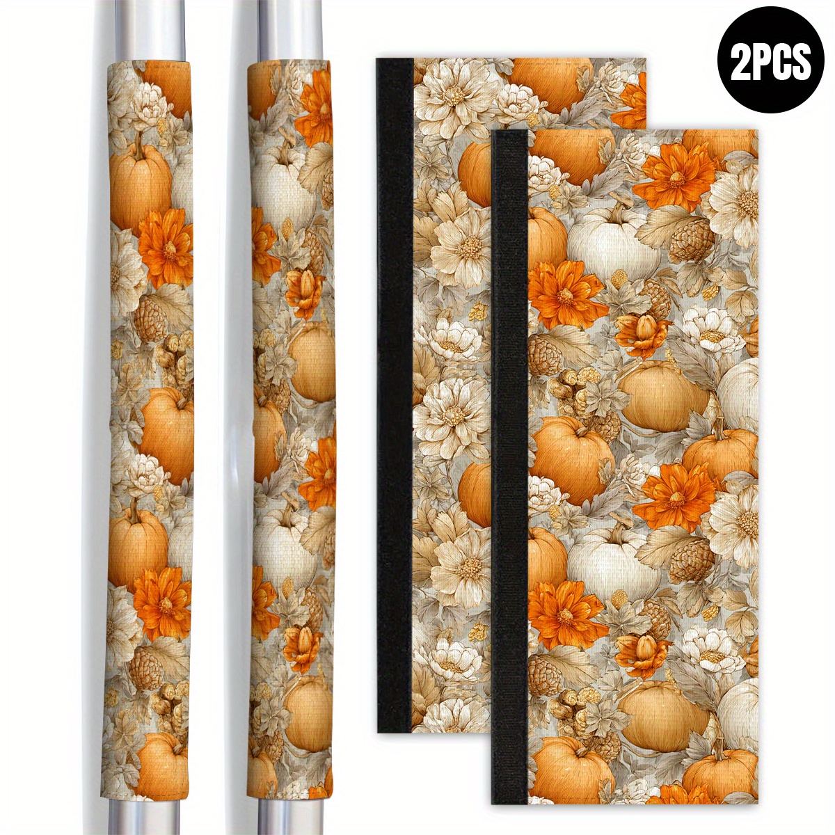 TEMU 2pcs Autumn Retro Pumpkin Floral Pattern Refrigerator Door Handle Covers Protects Dishwasher, Microwave And Furniture With Handles Thanksgiving