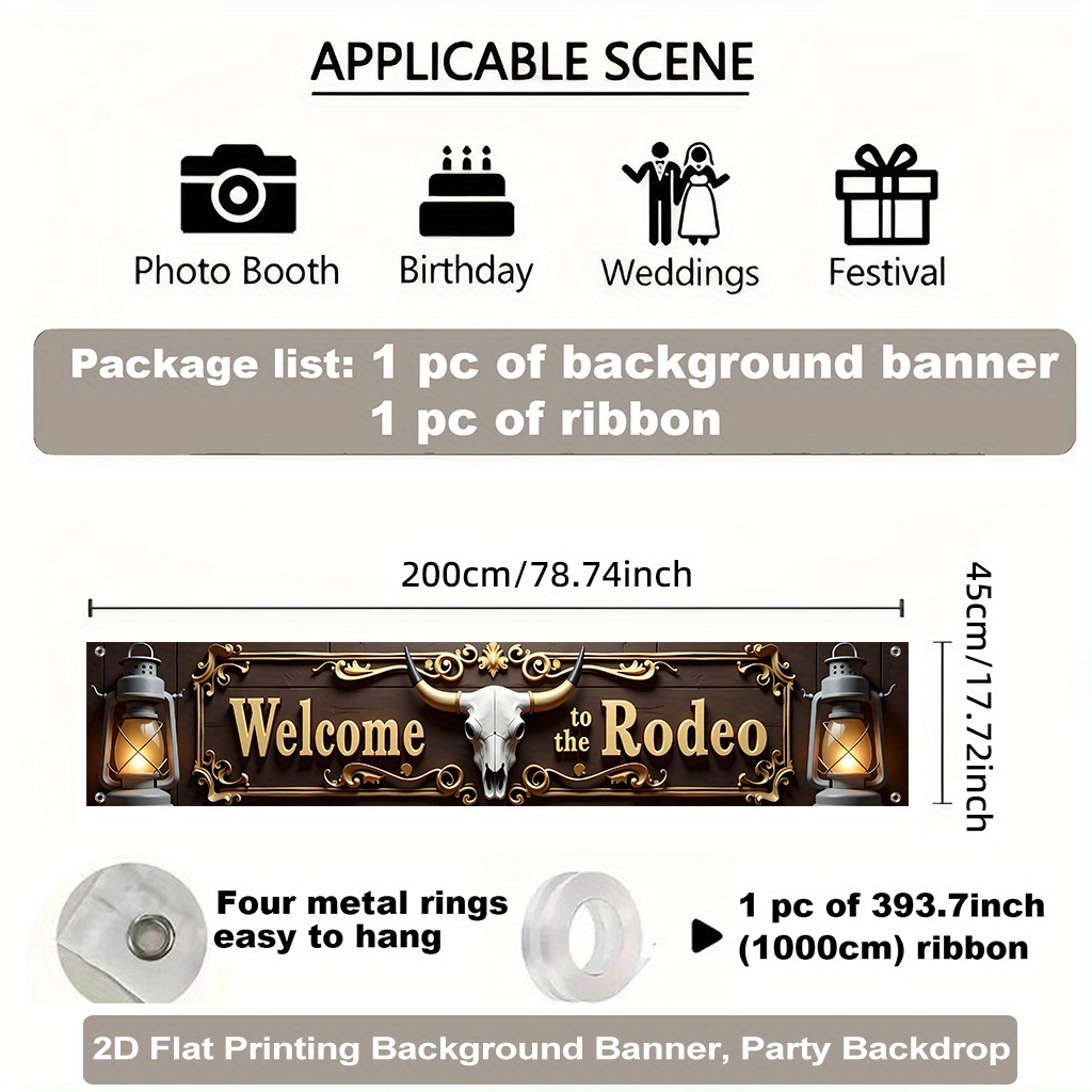 TEMU 2d Flat, 2d Party Banner 1pc, Classic Western Style Welcome Backdrop Banner, Background Cloth, Indoor/outdoor Decoration For Fences, Lawns, And