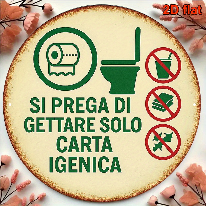 TEMU A Round Aluminum Sign In Italian, Measuring 20.32x20.32cm, Featuring A Vintage Decoration Plaque That 'toilet '. This Warm Reminder Is Perfect