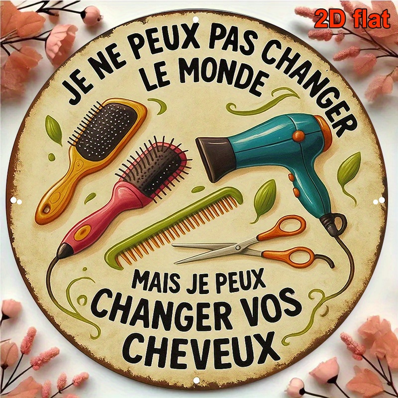 TEMU Une plaque décorative vintage de 20,32 x 20,32 cm, comprenant un panneau rond en aluminium en français qui dit : "Je ne pas changer , mais