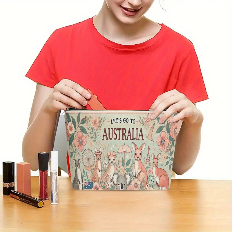 TEMU Cosmetic Bag 1pc, Australian Animal Illustration, Travel Toiletries Storage Bag, Party Gift Zipper Storage Box, Light Cosmetics Bag, Personal